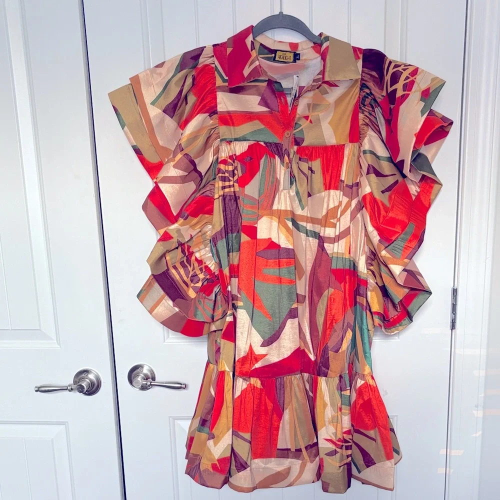 Colorful Ruffled Mini Dress - Picture 2 of 8